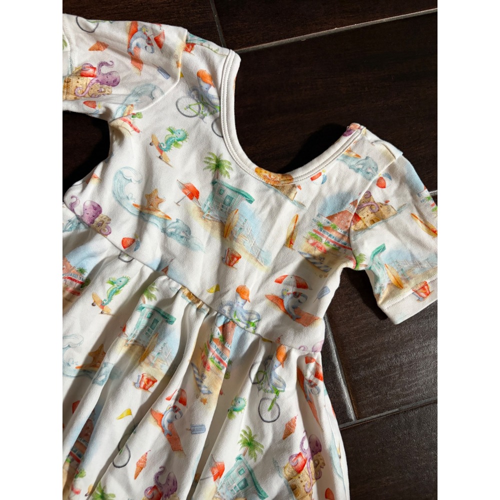 Nola Tawk Girls 2T Beach Day Watercolor Print Short Sleeve Twirl Dress White